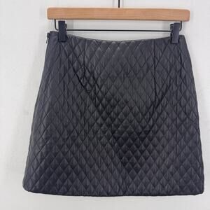 Aritzia Sunday Best Flynn Quilted Faux Leather Mini Skirt Black Whimsigoth sz 6